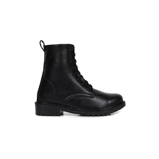 High Ankle Combat Black Boots for Women
