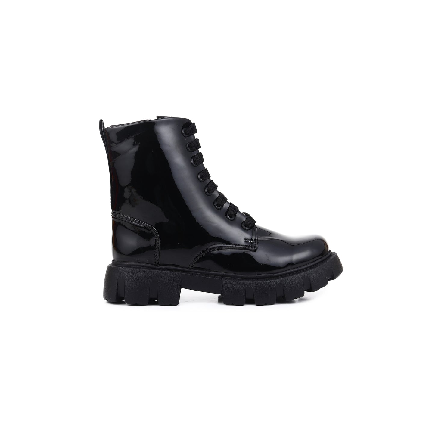 Patent Leather Black High Ankle Boots for Women