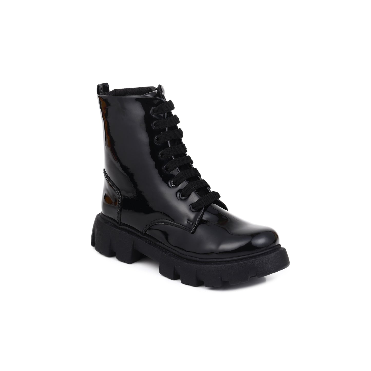 Patent Leather Black High Ankle Boots for Women