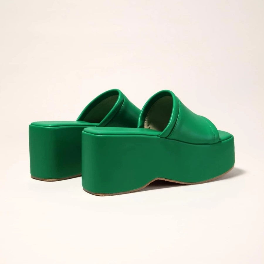 Green Platform Slide Sandals