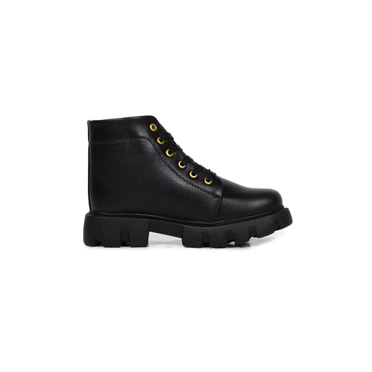 Classic Black Low Ankle Chunky Boots for Women