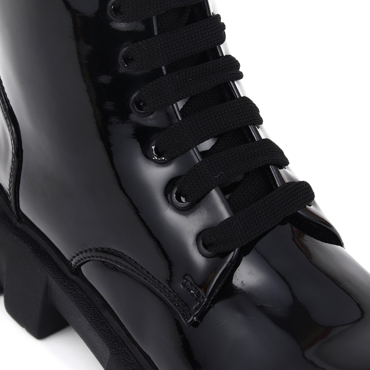Patent Leather Black High Ankle Boots for Women