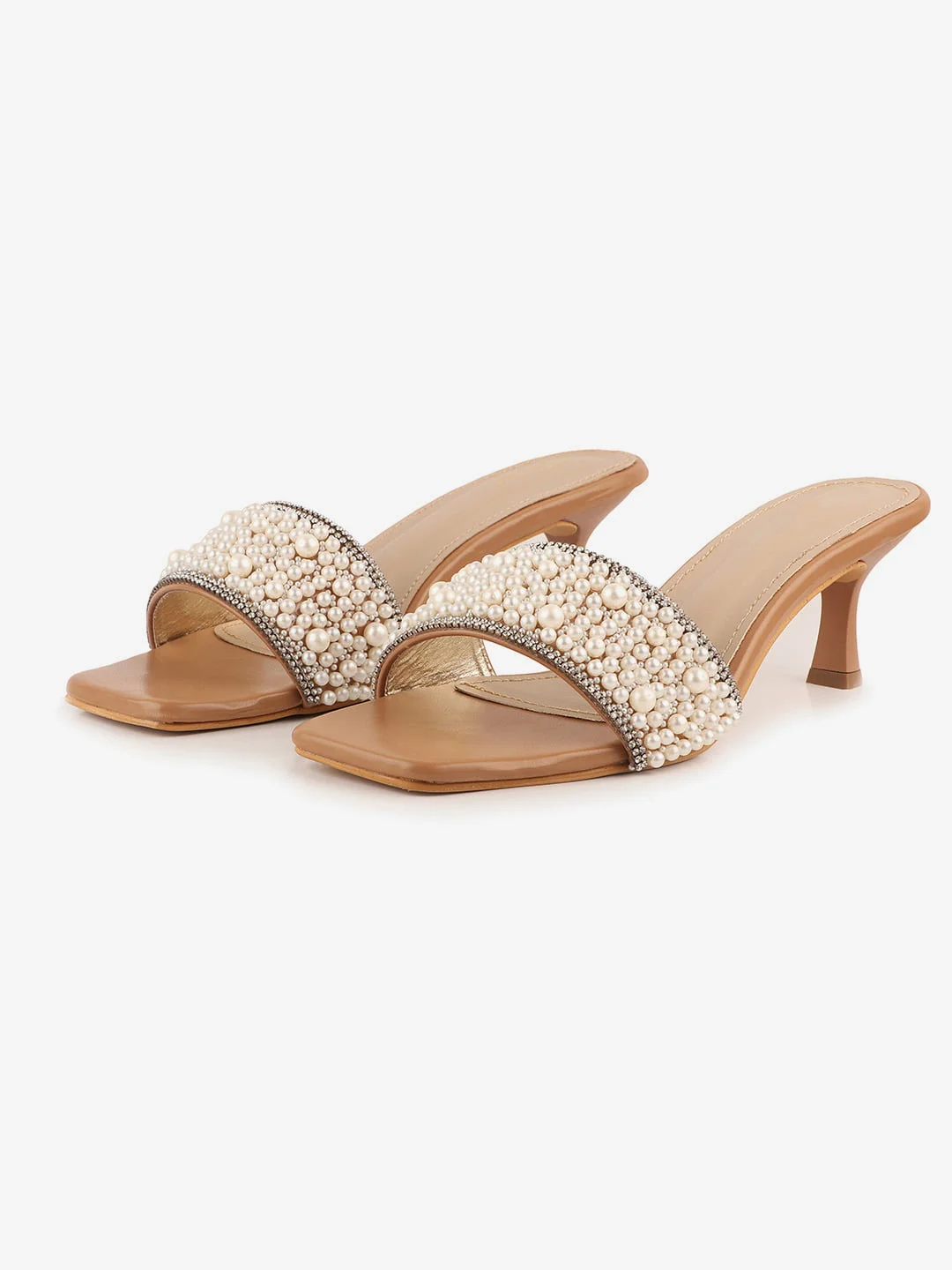 Pearl Embellished Beige Heels