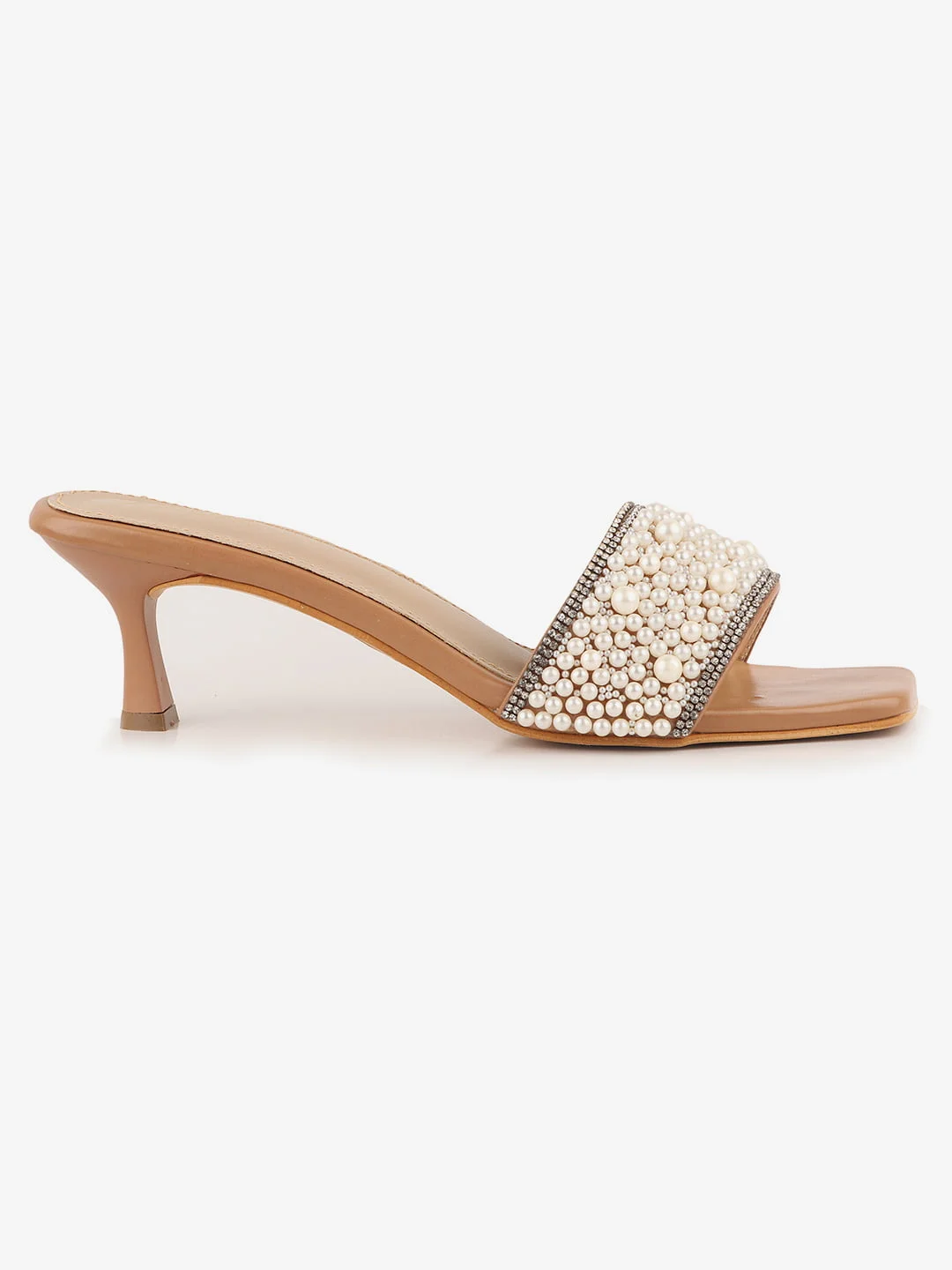 Pearl Embellished Beige Heels
