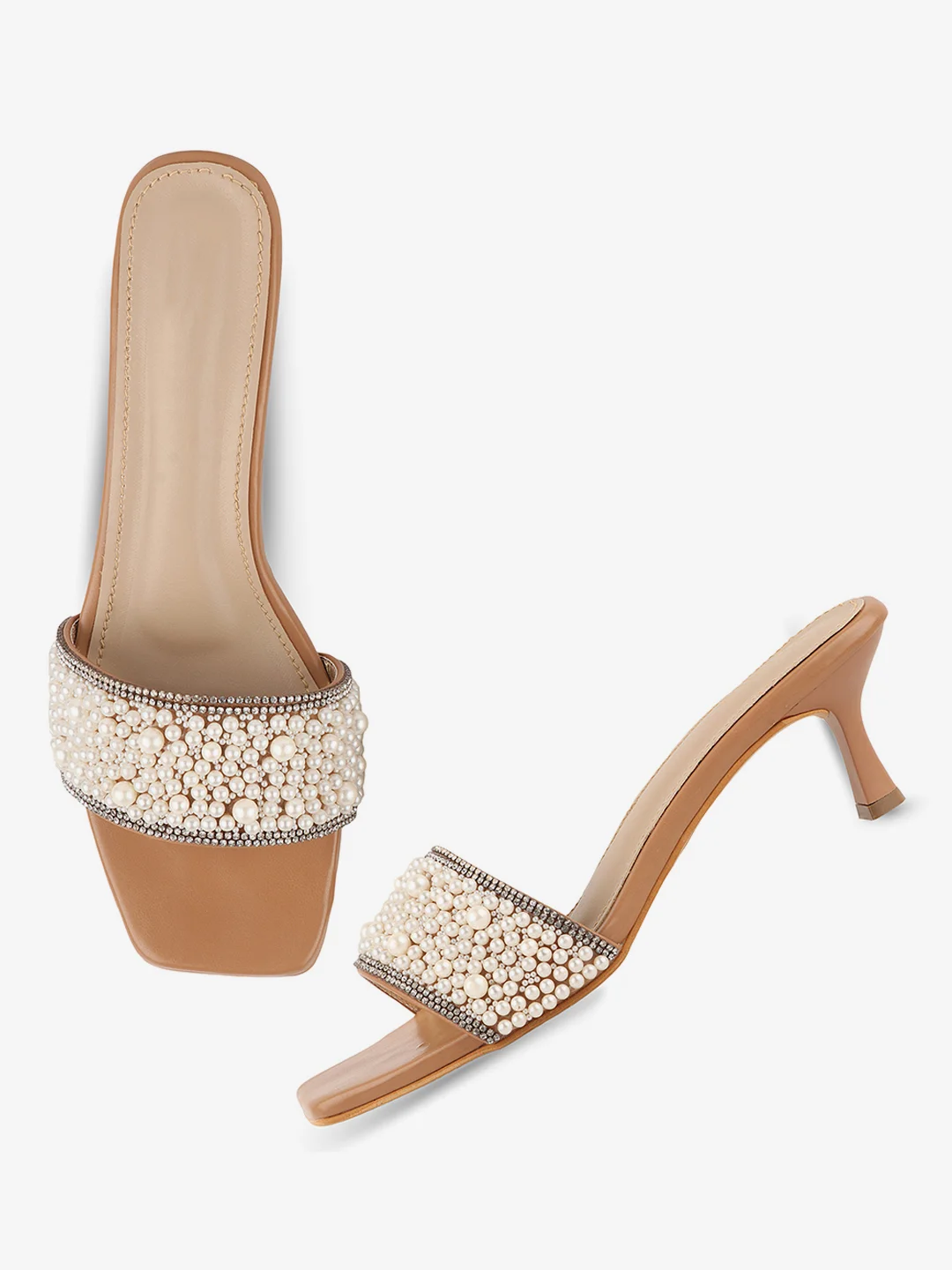 Pearl Embellished Beige Heels