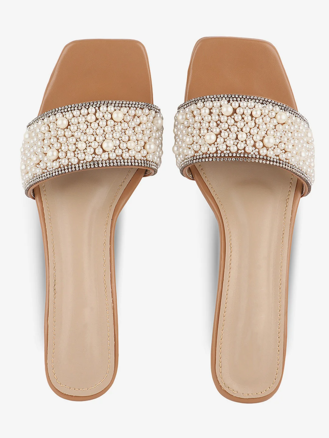 Pearl Embellished Beige Heels