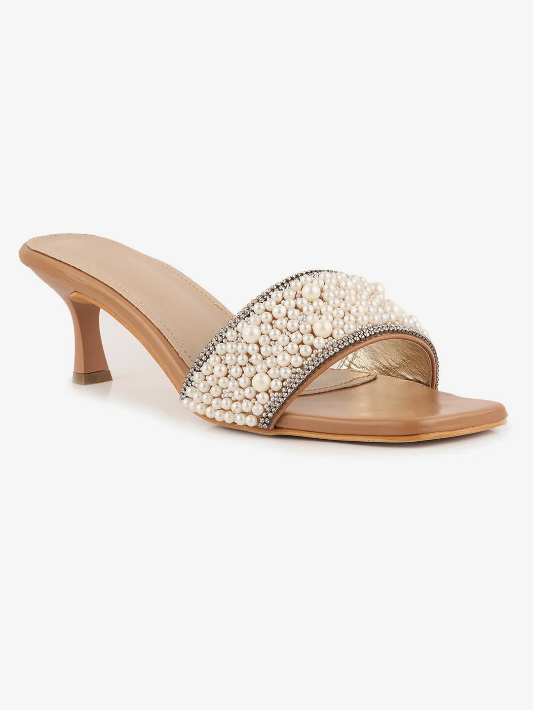 Pearl Embellished Beige Heels