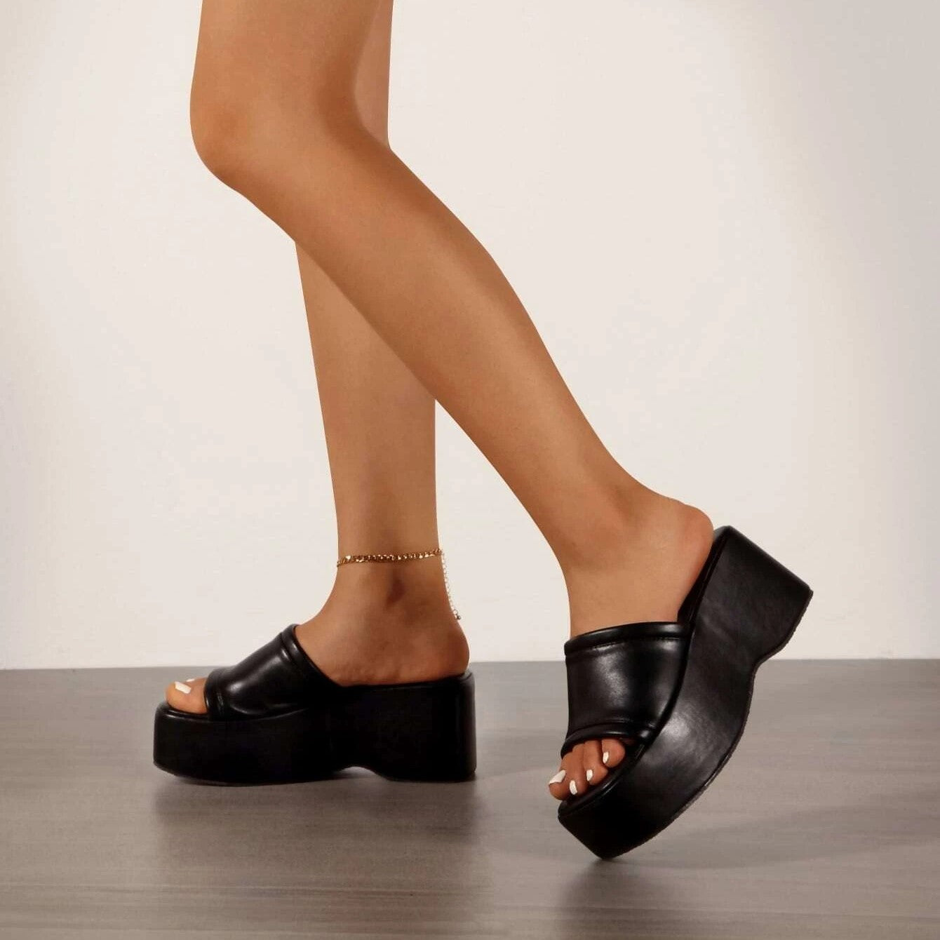 Black Platform Slide Sandals