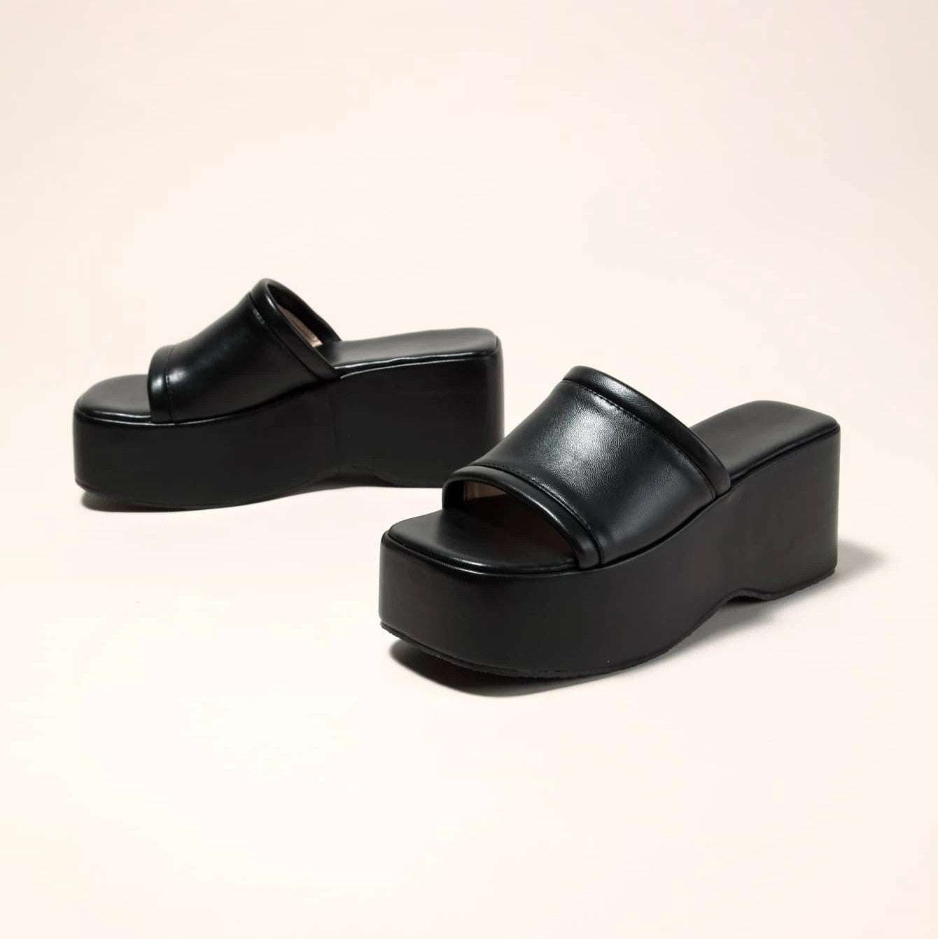 Black Platform Slide Sandals