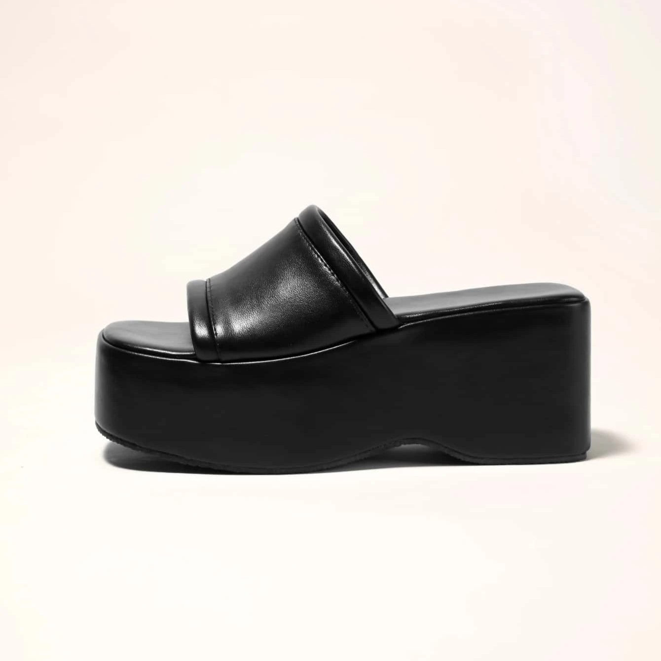 Black Platform Slide Sandals