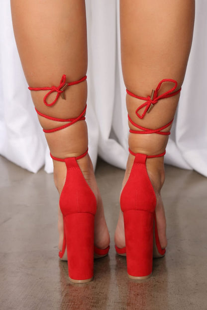 Red Lace-Up Block Heels