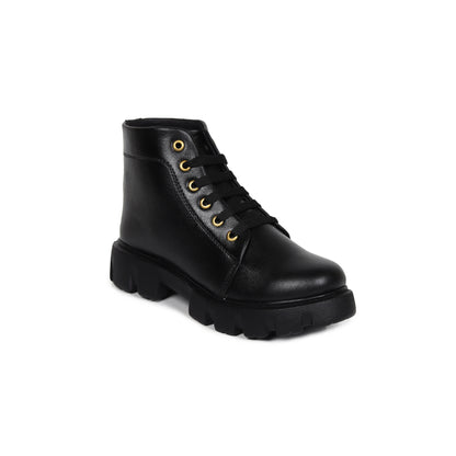 Classic Black Low Ankle Chunky Boots for Women