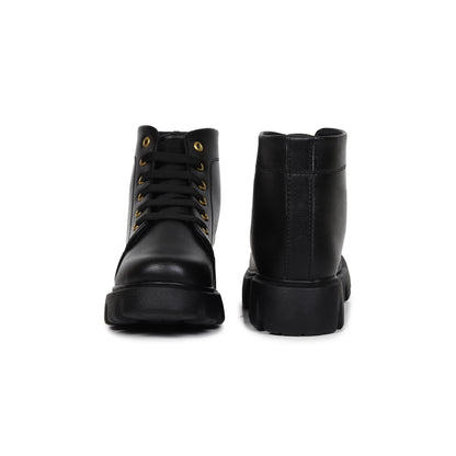 Classic Black Low Ankle Chunky Boots for Women