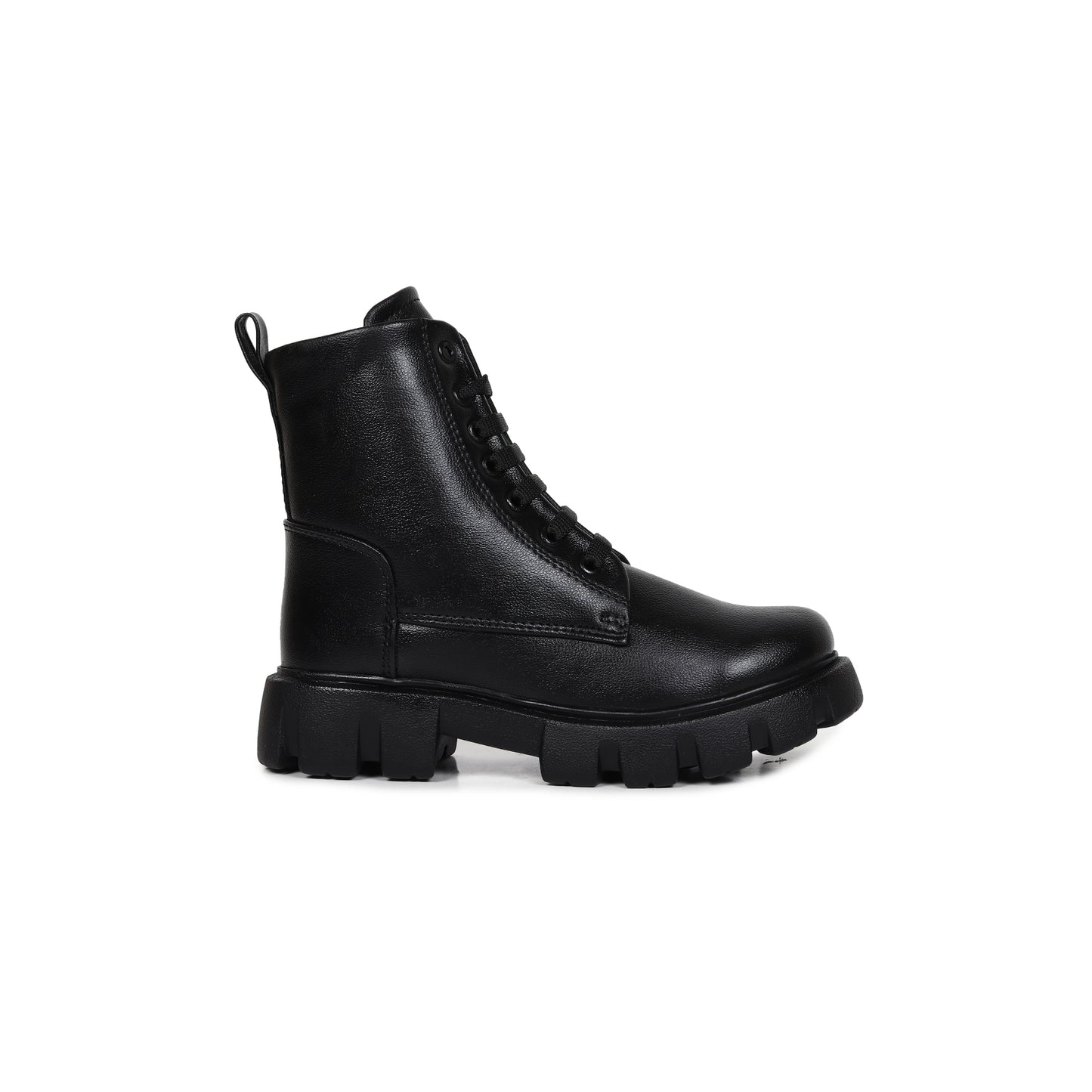 High Ankle Chunky Combat Black Boots for Women