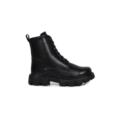High Ankle Chunky Combat Black Boots for Women