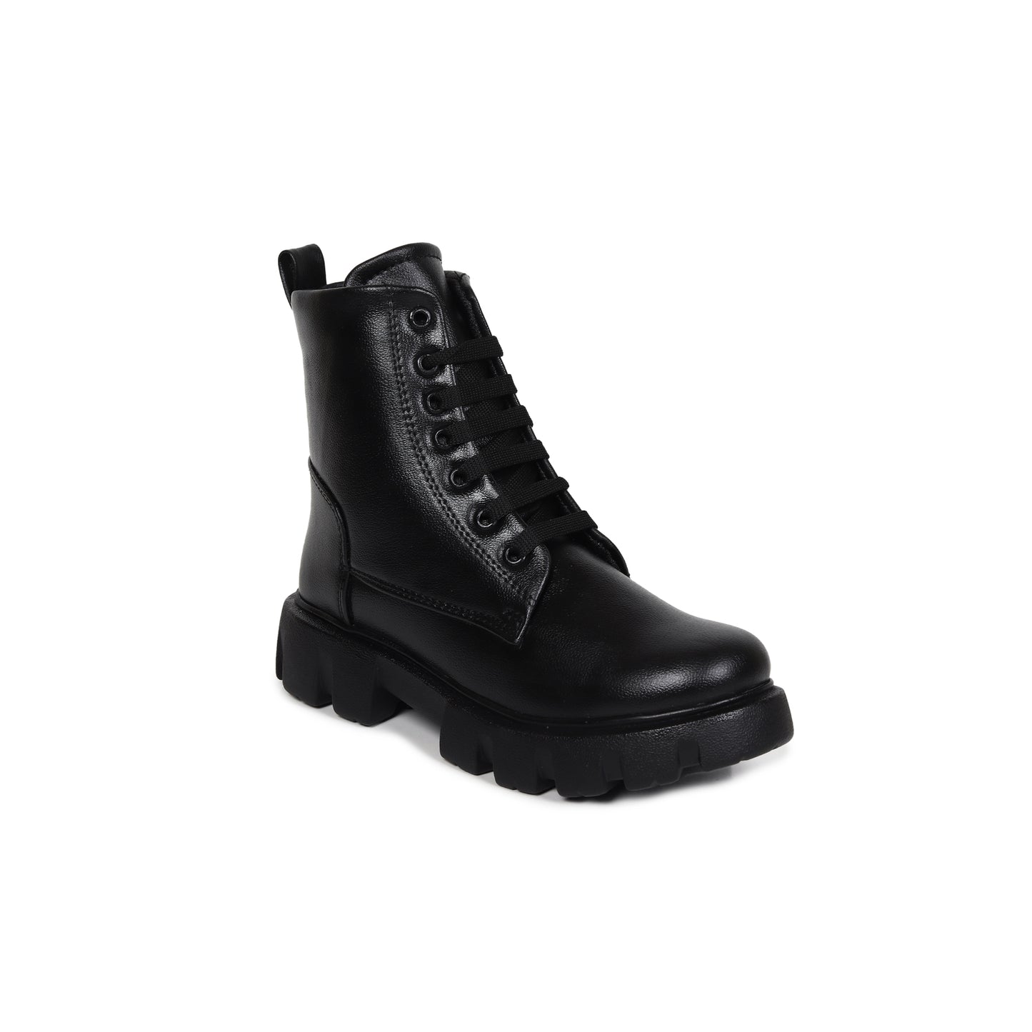 High Ankle Chunky Combat Black Boots for Women