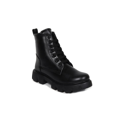 High Ankle Chunky Combat Black Boots for Women