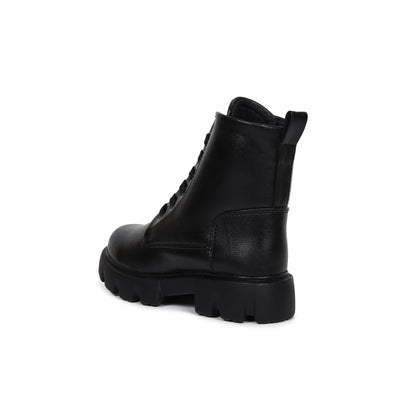 High Ankle Chunky Combat Black Boots for Women