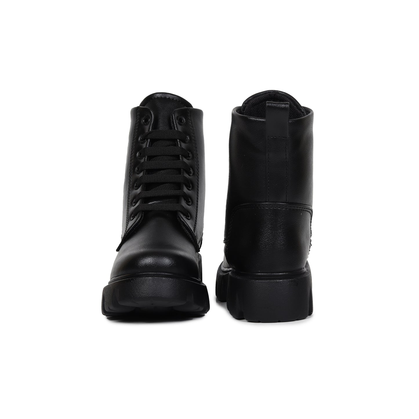 High Ankle Chunky Combat Black Boots for Women