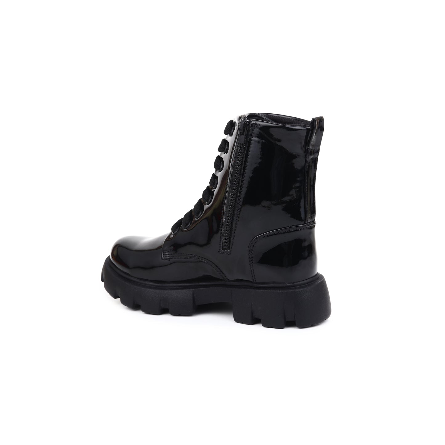 Patent Leather Black High Ankle Boots for Women