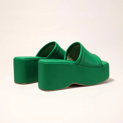 Green Platform Slide Sandals
