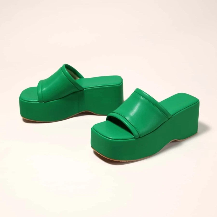Green Platform Slide Sandals