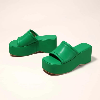 Green Platform Slide Sandals