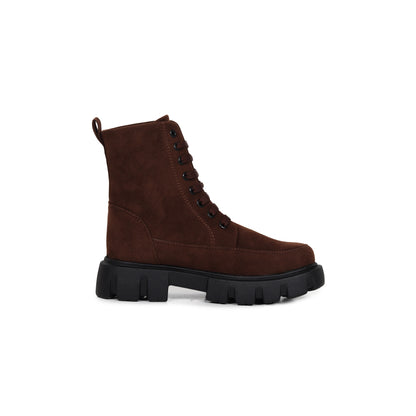 Brown Suede Front Lace-up Boots for Women
