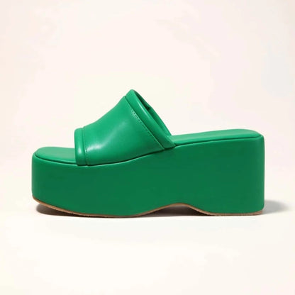 Green Platform Slide Sandals