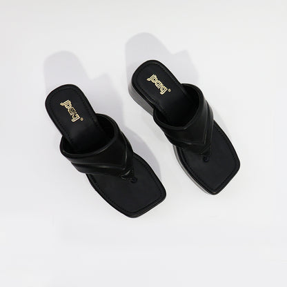 Sleek Noir Platform Wedge Flip-Flops