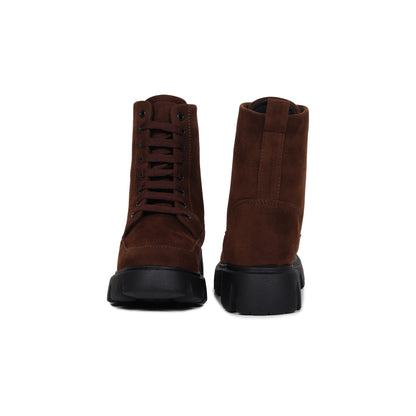 Brown Suede Front Lace-up Boots for Women