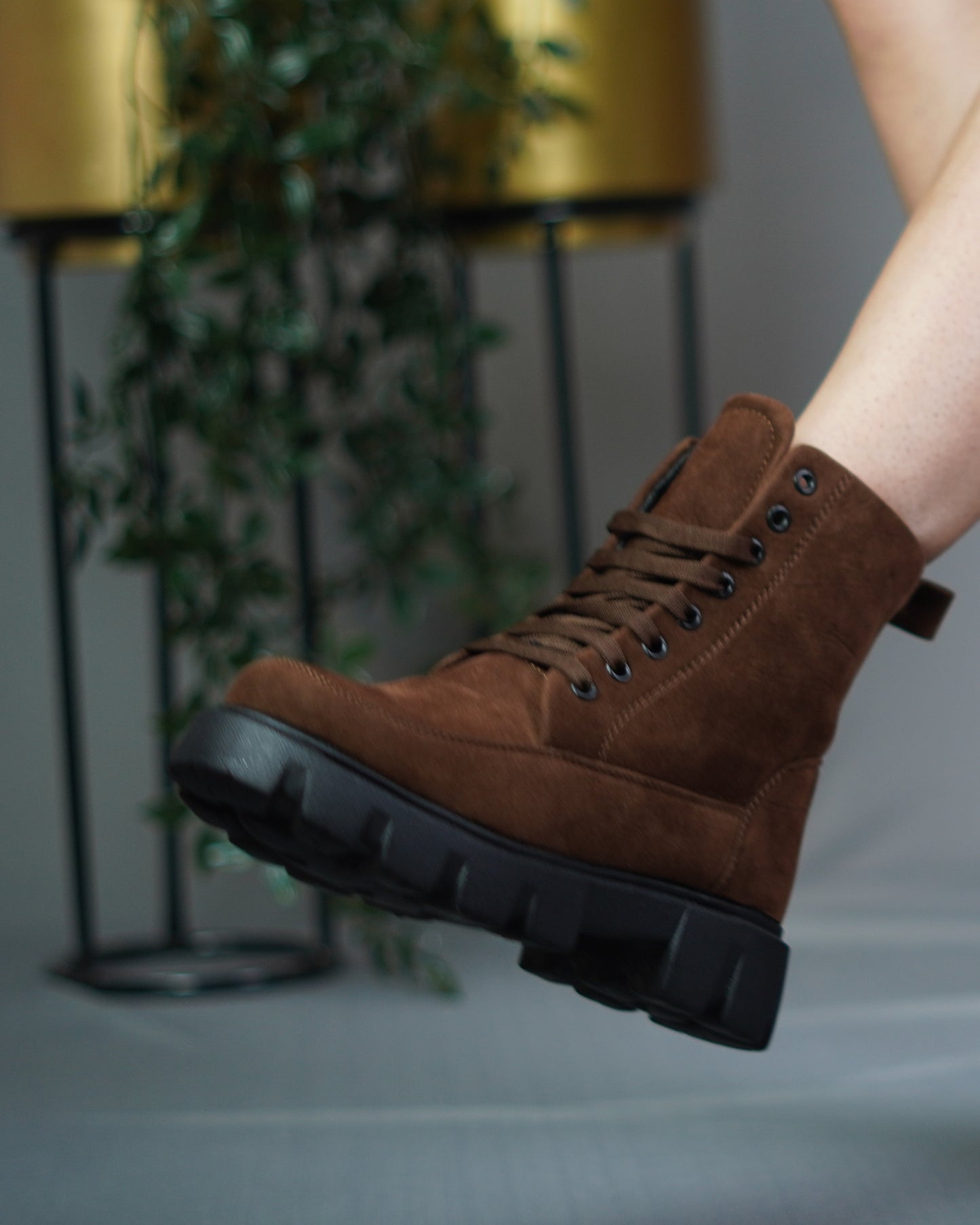 Brown Suede Front Lace-up Boots for Women