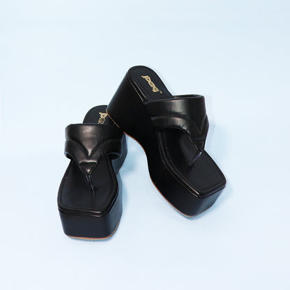 Sleek Noir Platform Wedge Flip-Flops