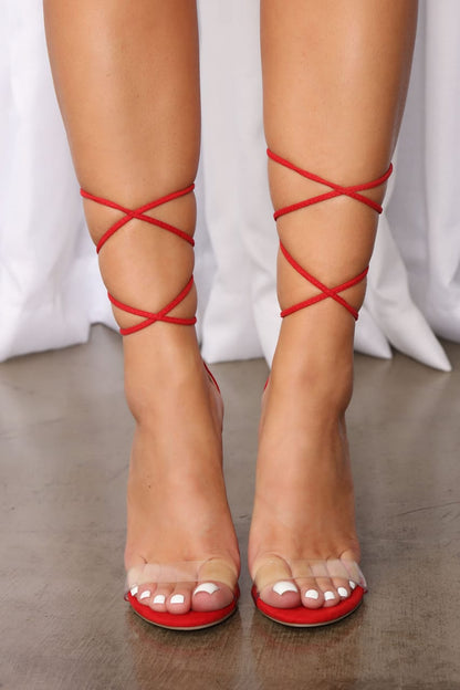 Red Lace-Up Block Heels