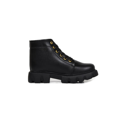 Classic Black Low Ankle Chunky Boots for Women
