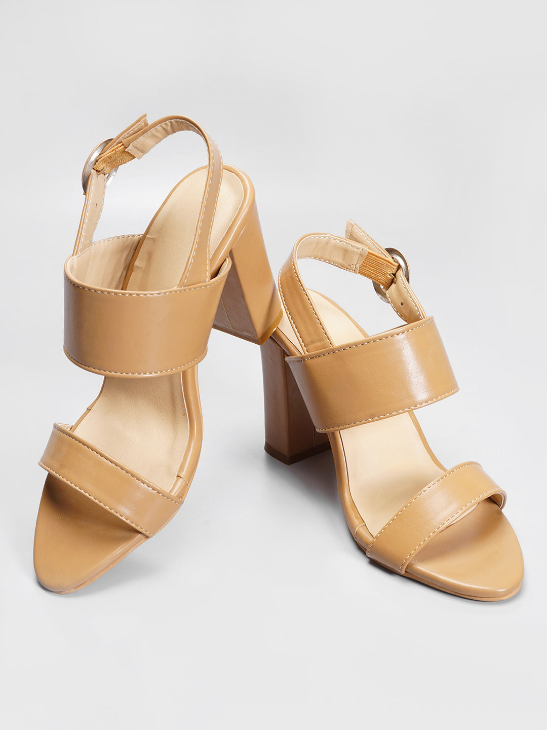 Tan Back Strap block heels