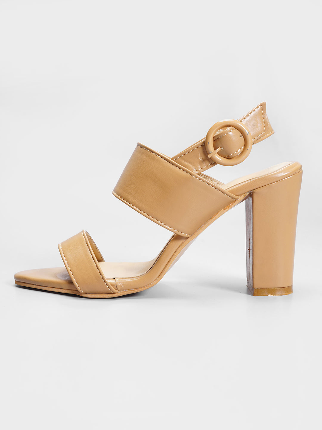 Tan Back Strap block heels