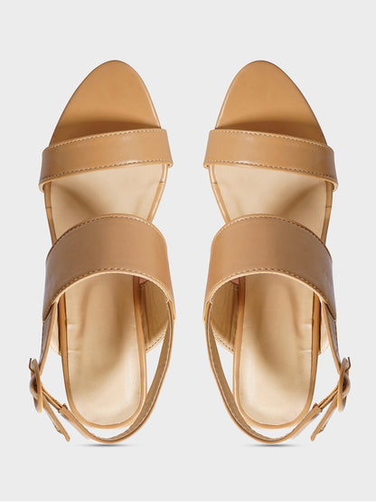 Tan Back Strap block heels