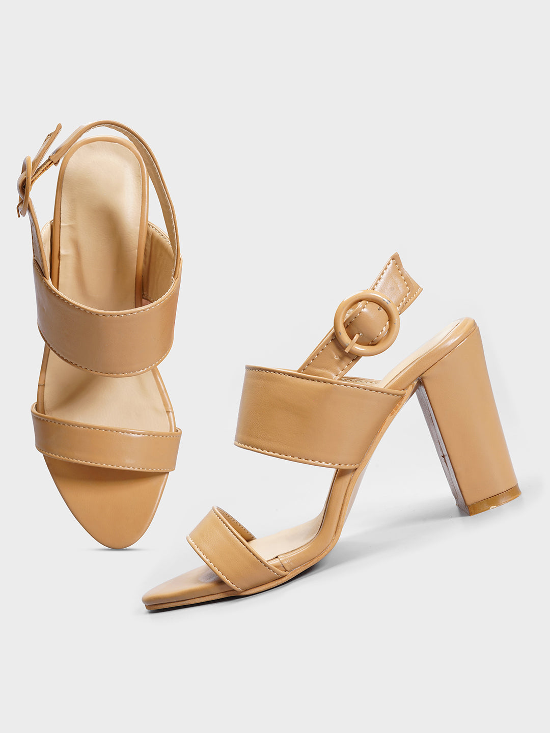 Tan Back Strap block heels