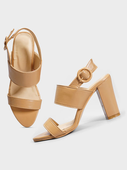 Tan Back Strap block heels