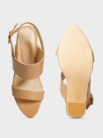 Tan Back Strap block heels
