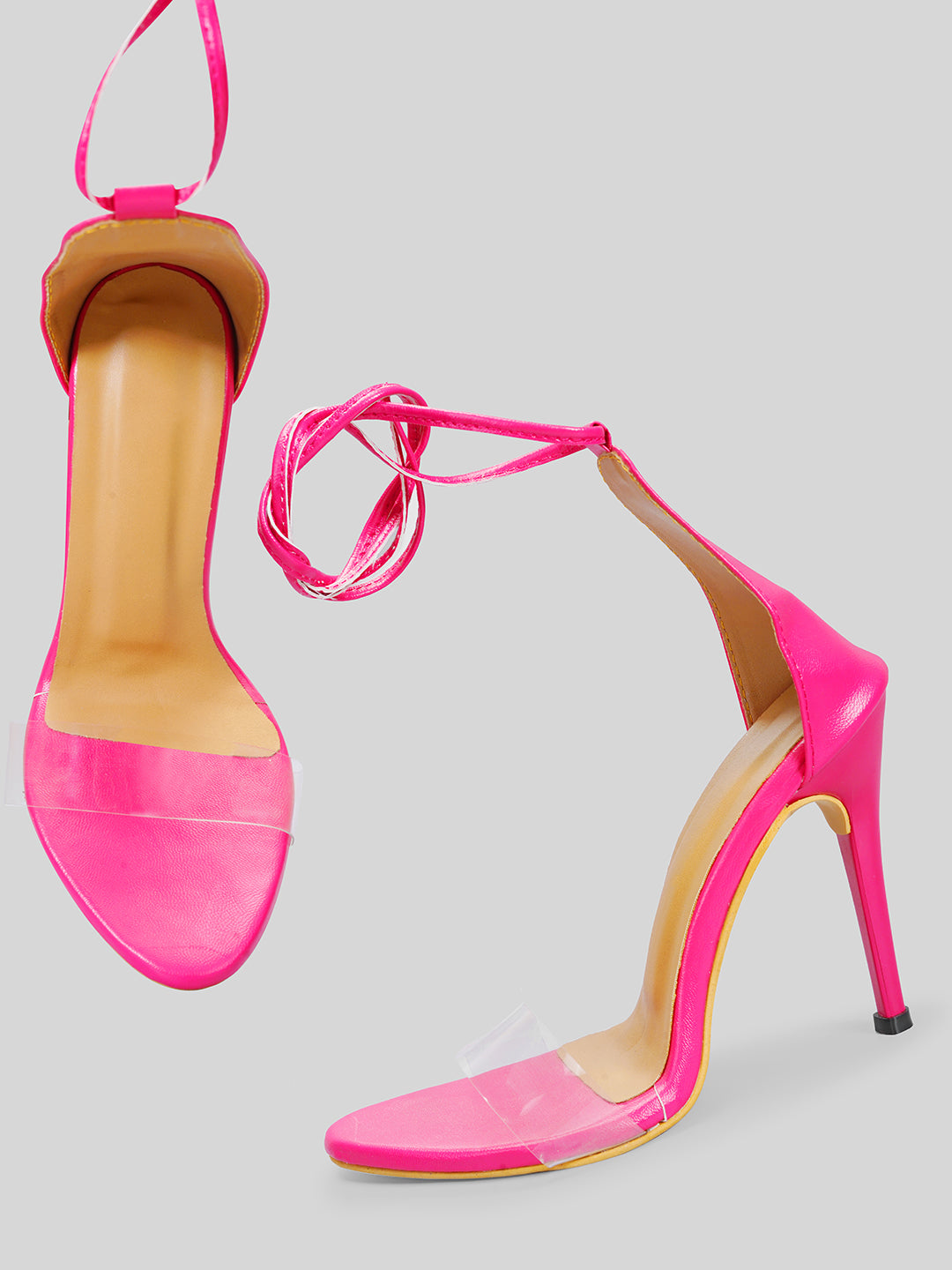 Pink Clear strap lace up heels
