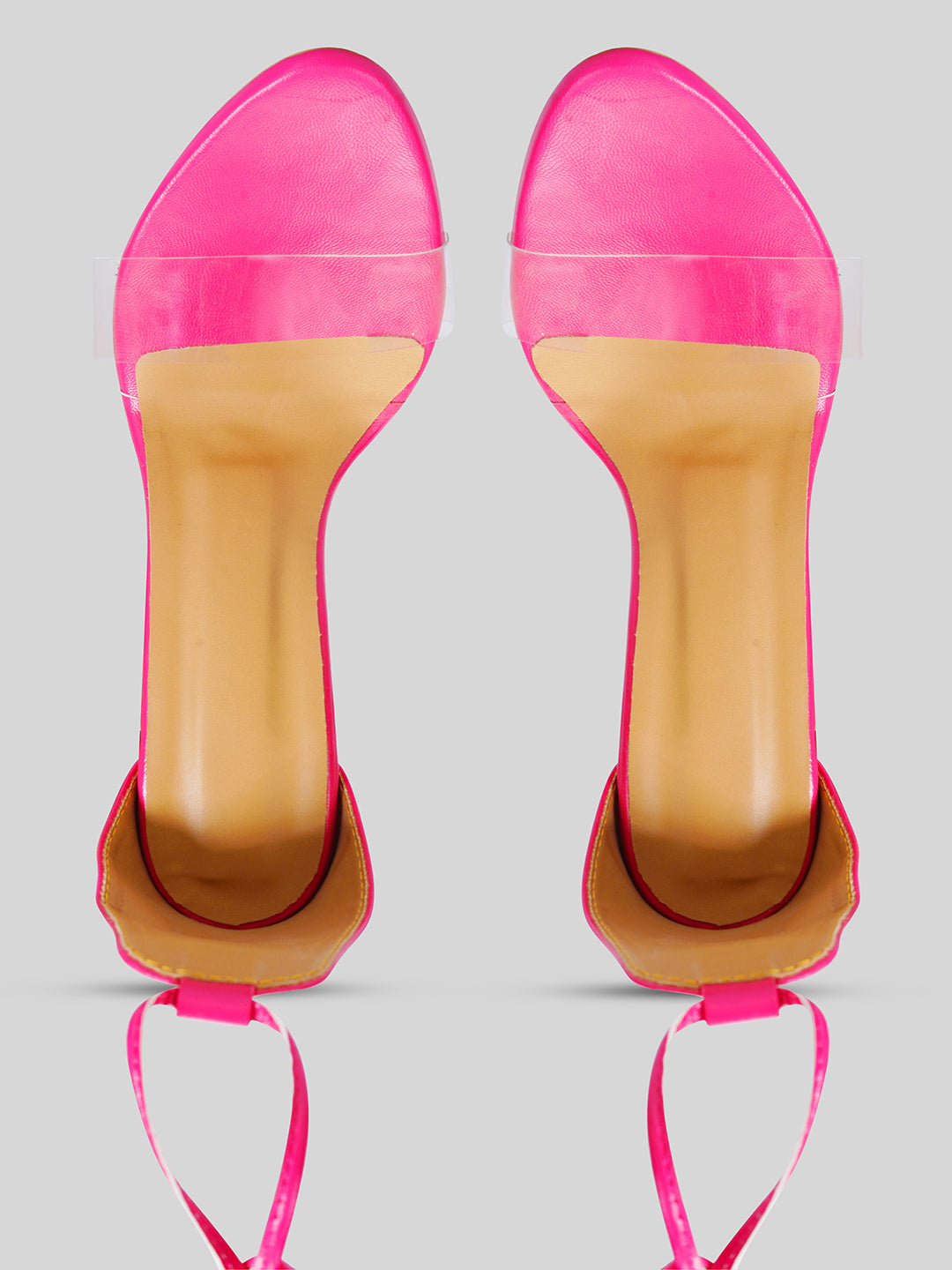 Pink Clear strap lace up heels
