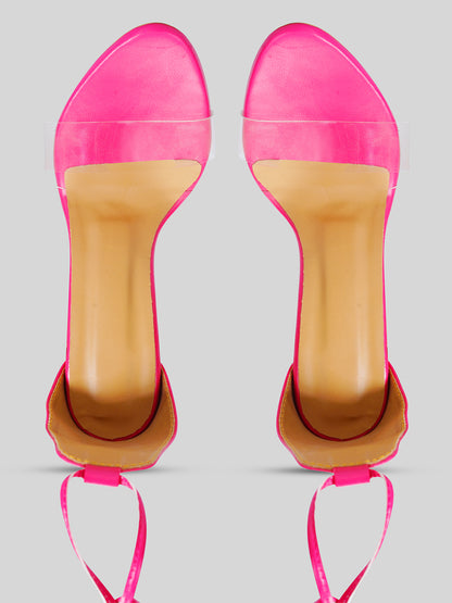 Pink Clear strap lace up heels