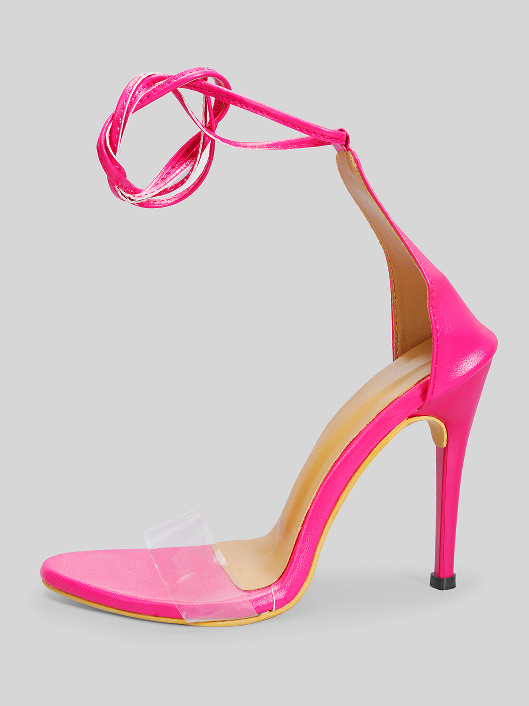Pink Clear strap lace up heels