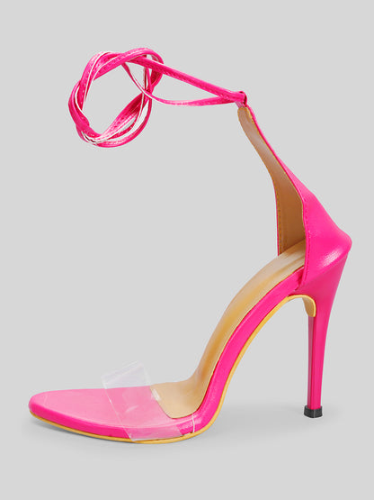Pink Clear strap lace up heels