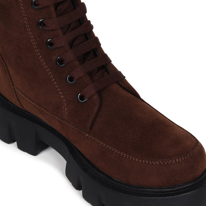 Brown Suede Front Lace-up Boots for Women