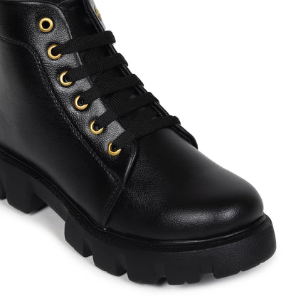 Classic Black Low Ankle Chunky Boots for Women