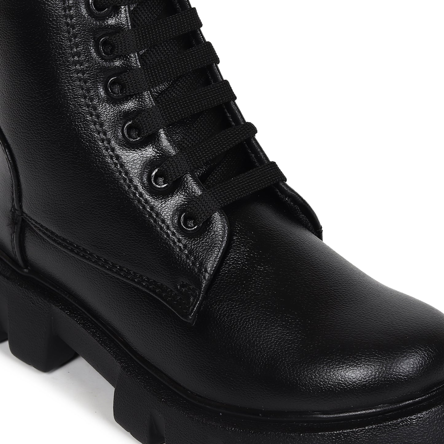 High Ankle Chunky Combat Black Boots for Women