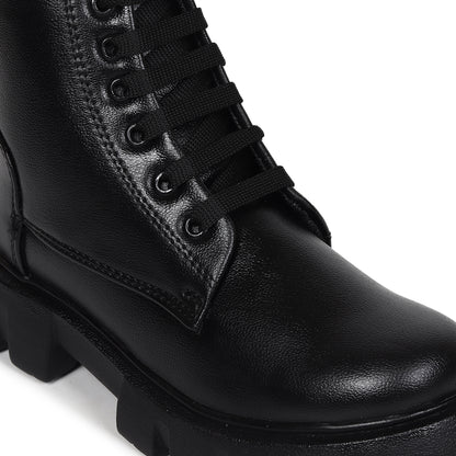 High Ankle Chunky Combat Black Boots for Women